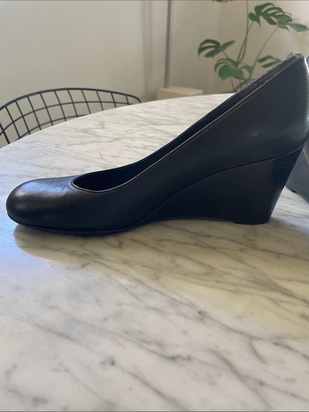 Stuart Weitzman Black Wedge Pumps - Women’s Leather Office Heels - Picture 3 of 8